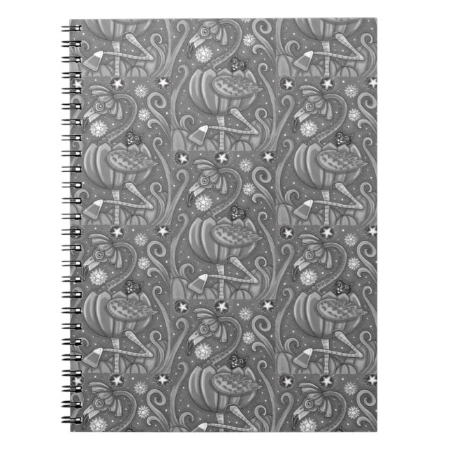 CUADERNO HALLOWEEN PINK FLAMINGO & BLACK CAT IN PUMPKIN, (Frente)