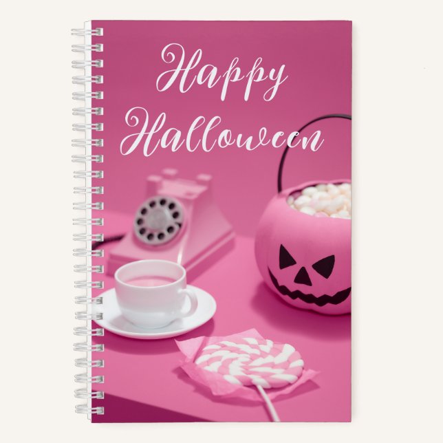 Cuaderno Halloween rosa Jack o'lantern (Anverso)