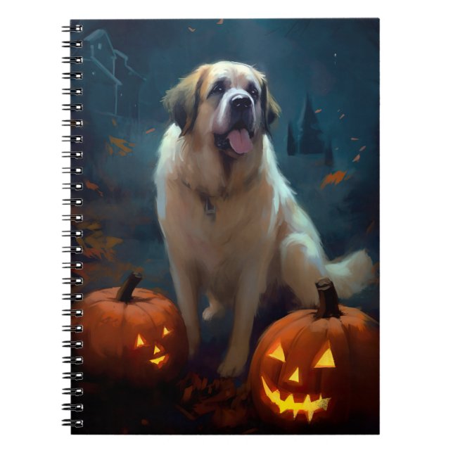 Cuaderno Halloween Saint Bernard con calabazas aterradoras (Frente)