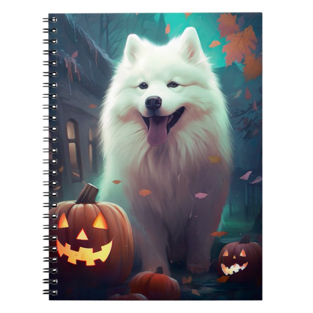 Cuaderno Halloween Samoyado Con Calabazas Asustadas (Frente)