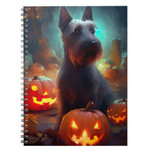 Cuaderno Halloween Scottish Terrier con calabazas aterrador
