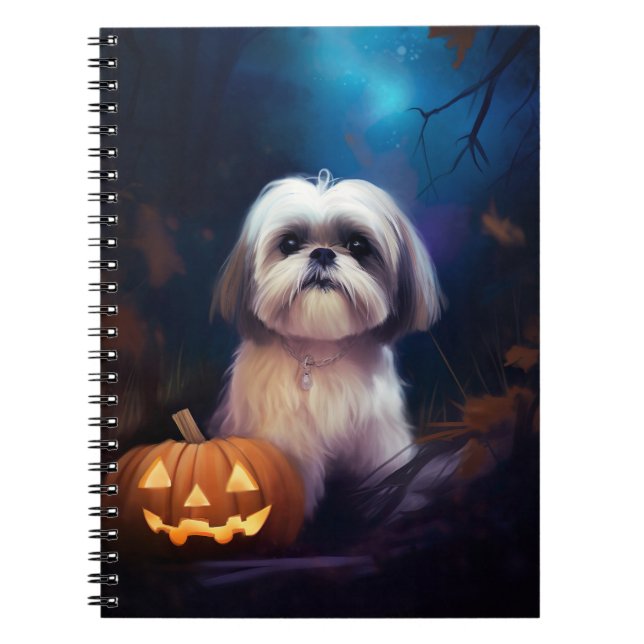 Cuaderno Halloween Shih Tzu con calabazas aterradoras (Frente)
