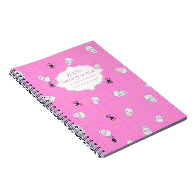 Cuaderno Halloween Skull & Spider de yegua rosa personaliza (Lado Derecho)