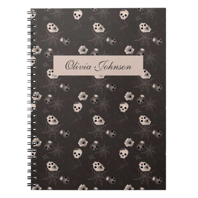 Cuaderno Halloween Skulls negros y blancos modernos (Frente)