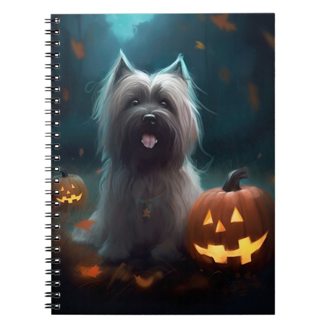 Cuaderno Halloween Skye Terrier con calabazas aterradoras (Frente)