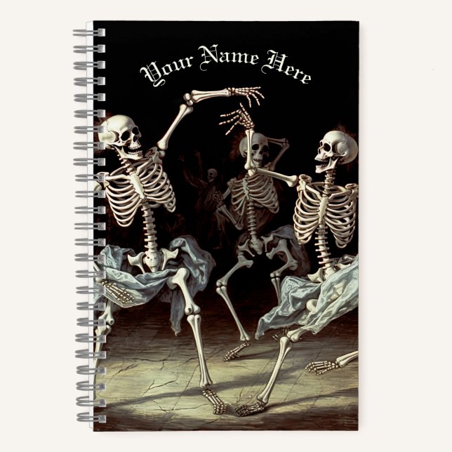 Cuaderno Halloween sobre la muerte negra bailando esqueleto (Anverso)