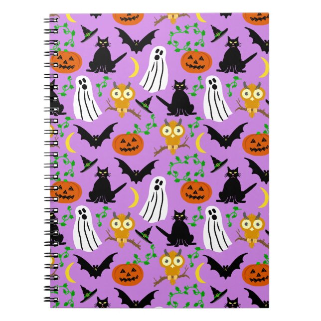 Cuaderno Halloween Theme Collage Toss Pattern Purple (Frente)