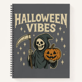 Cuaderno Halloween Vibes Reaper - Portátil de espiral gris