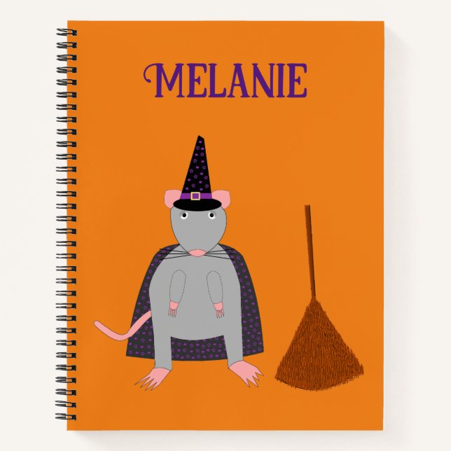 Cuaderno Halloween Witch Rat and Broom Custom Name (Anverso)