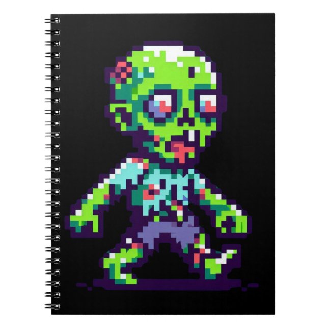 Cuaderno Halloween zombie divertido de 8 bits (Frente)