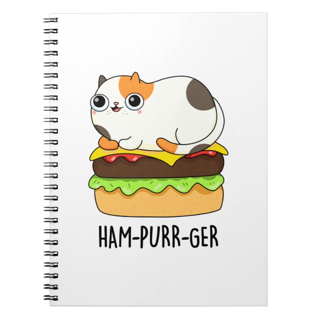 Cuaderno Ham-Purr-Ger Funny Cat Hamburger Pun (Frente)
