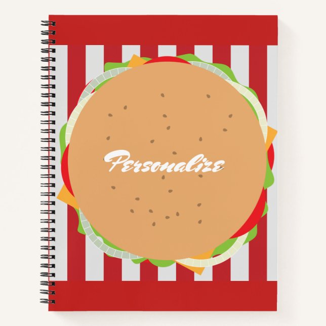 Cuaderno Hamburger cheeseburger lindo café rayado blanco ro (Anverso)