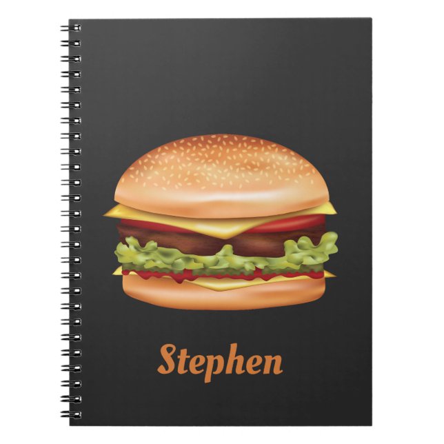 Cuaderno Hamburguesa Ilustracion de comida rápida con nombr (Frente)