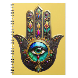Cuaderno Hamsa Dorado Marrón Colorido Tercer Ojo Arcoiris