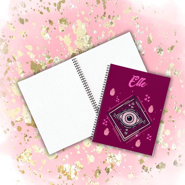 Cuaderno Hamsa Hand con ojos malvados y corazones rosados e (Subido por el creador)