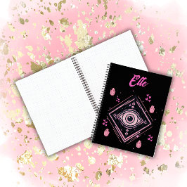 Cuaderno Hamsa Hand con ojos malvados y corazones rosados e