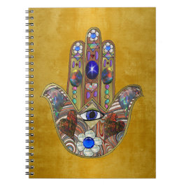 Cuaderno Hamsa Hearts Flores: Arte Opal sobre Oro
