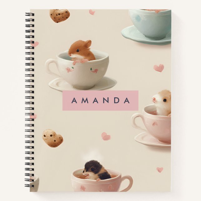 Cuaderno Hámster Adorable Personalizado en Patrón de Tacup (Anverso)
