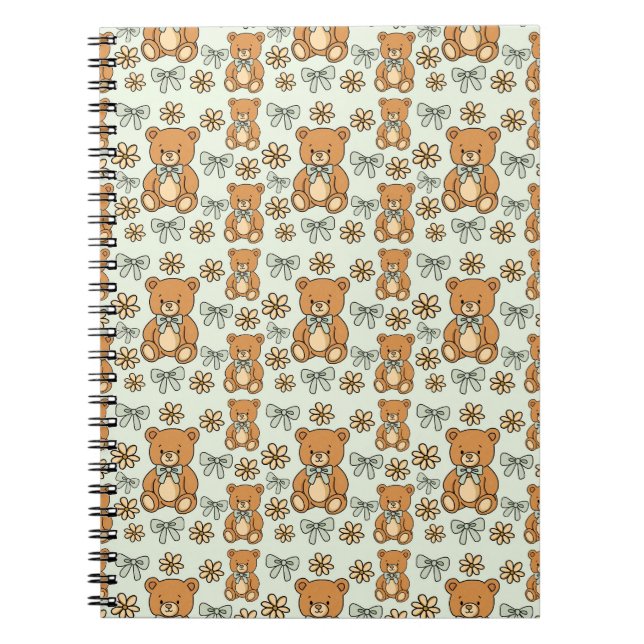 Cuaderno Hand-Drawn Coquette Teddy Bears Seamless Pattern (Frente)