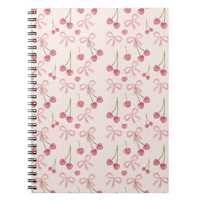 Cuaderno Hand-drawn Pink Cherry Coquette Seamless Pattern (Frente)