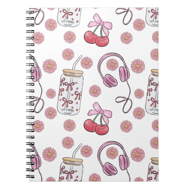 Cuaderno Hand-drawn Pink Girly Elements Seamless Pattern (Frente)