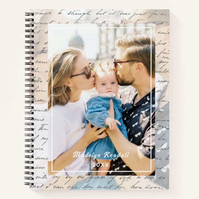 Cuaderno Handwritten Script Family Photo Personalized (Anverso)