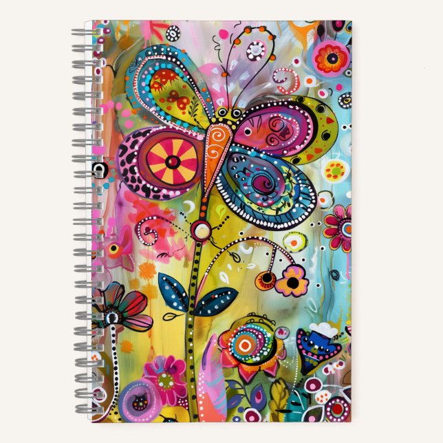 Cuaderno *~* Happy AN1  Floral Fantasy Whimsical  Butterfly (Anverso)