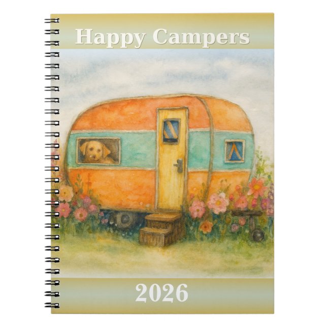 Cuaderno Happy Campers 2025 Spiral Notebook — Retro Caravan (Frente)