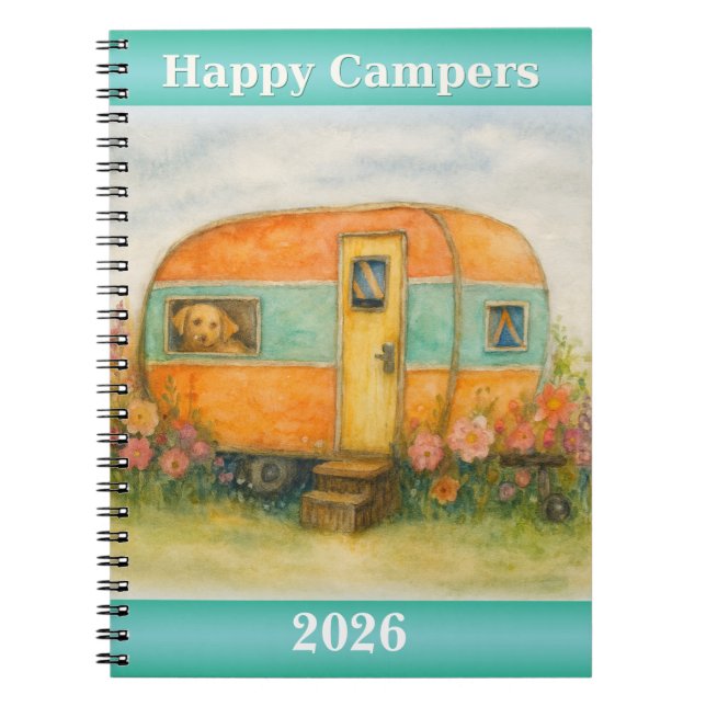 Cuaderno Happy Campers 2025 Spiral Notebook — Retro Caravan (Frente)