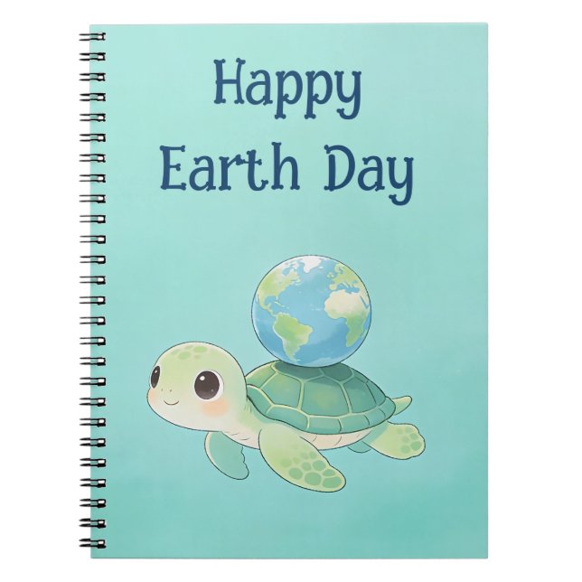 Cuaderno Happy Earth Day Turtle with Globe (Frente)