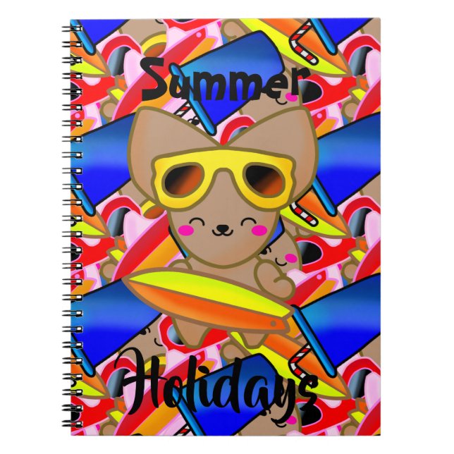 Cuaderno Happy Fox Cat Cute Surf Beach Ocean Sun (Frente)