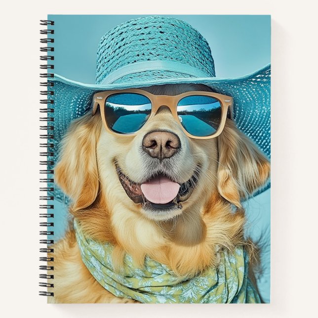 Cuaderno Happy Golden Retriever in Sunglasses and Hat  (Anverso)