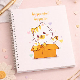 Cuaderno Happy Mind Happy Life Cute Cat Illustration