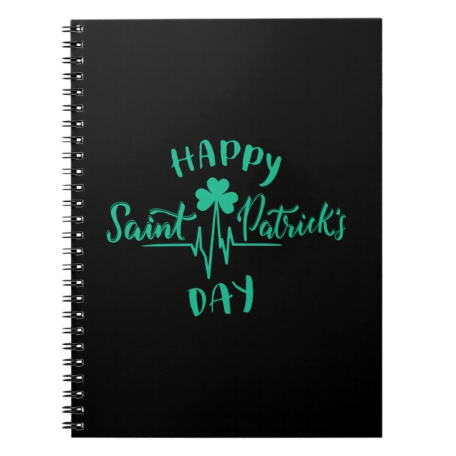 Cuaderno Happy St Patricks Day Hearbeat pulse Shamrock (Frente)