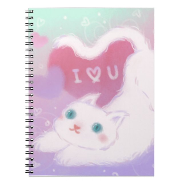 Cuaderno Happy Valentine's Day with Fluffy White Cat (Frente)