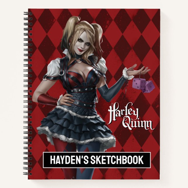 Cuaderno Harley Quinn Con El Dibujo De Los Dados Fuzzis (Anverso)