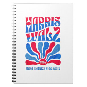Cuaderno Harris Walz 2024 Vintage Boho Groovy Retro Red Blu
