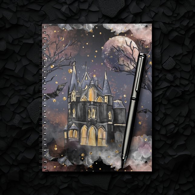 Cuaderno Haunted House | Spooky Full Moon Tree and Bats (Subido por el creador)