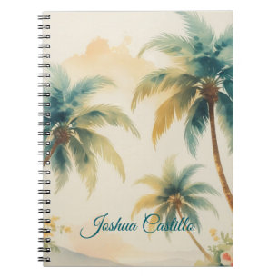 Cuaderno Hawái Palmas Caligrafía Simple Nombre Profesional