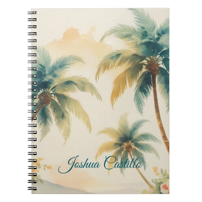 Cuaderno Hawái Palmas Caligrafía Simple Nombre Profesional (Frente)