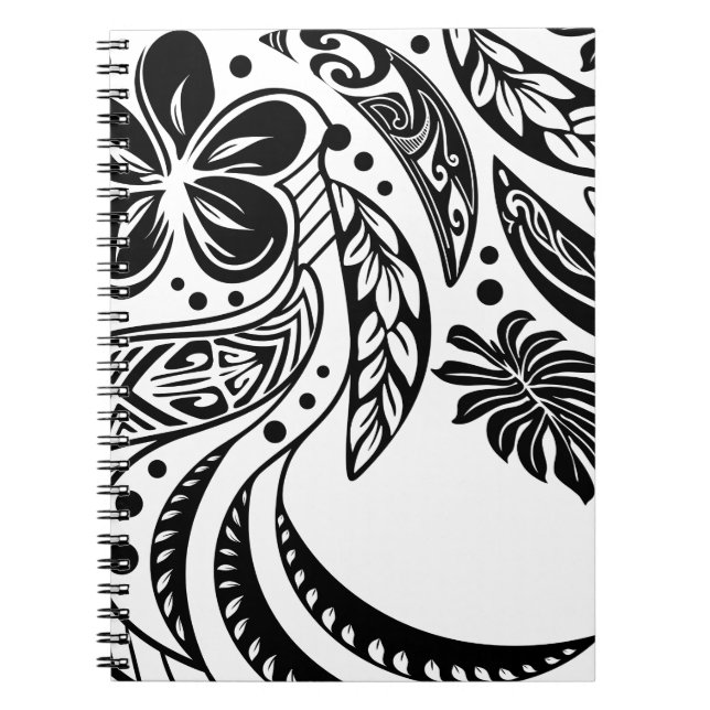 Cuaderno Hawaiano - Tribal Blanca y Negra Polinesia (Frente)