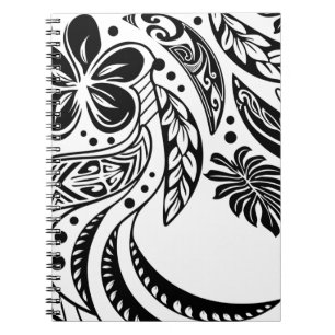 Cuaderno Hawaiano - Tribal Blanca y Negro Polinesio