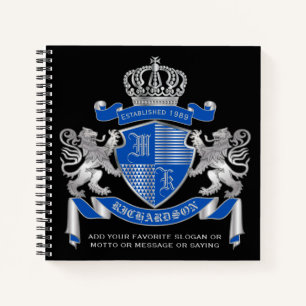 Cuaderno Haz tu propio escudo de armas azul plateado emblem