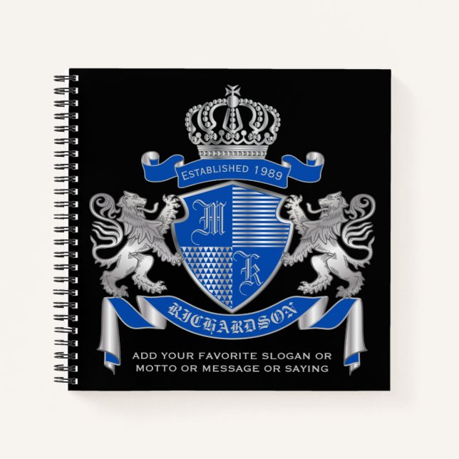 Cuaderno Haz tu propio escudo de armas azul plateado emblem (Anverso)