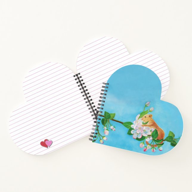 Cuaderno Hazel Dormouse en una rama floreciente con forma d (Interior)