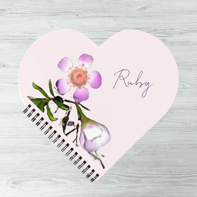 Cuaderno Heart Shaped Wax flower  (Heart Shaped spiral notebook with wax flower. Customize the name to yours!)