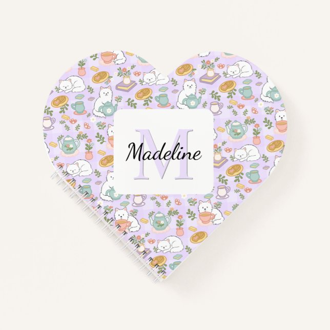 Cuaderno Heart Tea & Bookish Cats Notebook Personalized (Anverso)