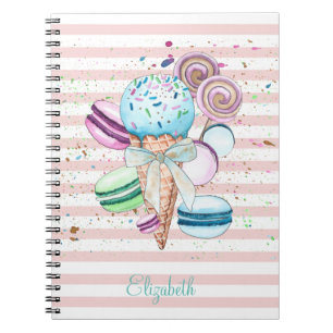 Cuaderno Helado de acuarela,Macarrones,Rayas rosadas