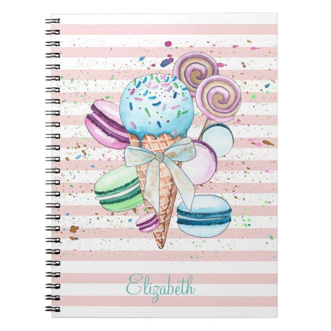 Cuaderno Helado de acuarela,Macarrones,Rayas rosadas (Frente)
