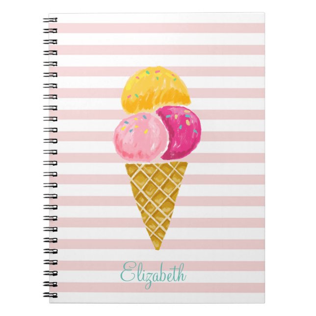Cuaderno Helado de acuarela, rayas rosadas (Frente)